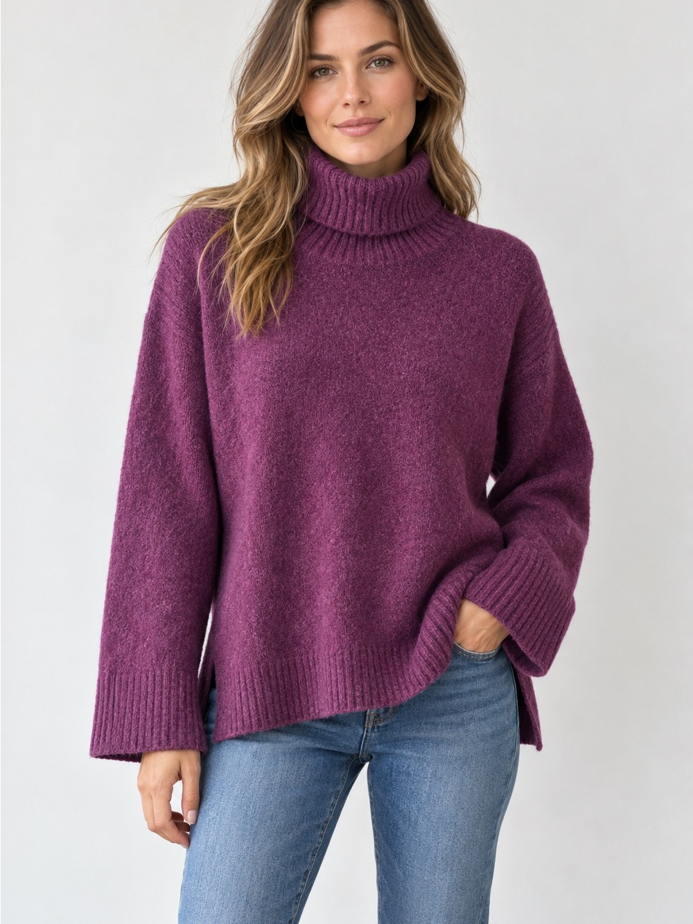 J. Crew Plum Ribbed Turtleneck Sweater